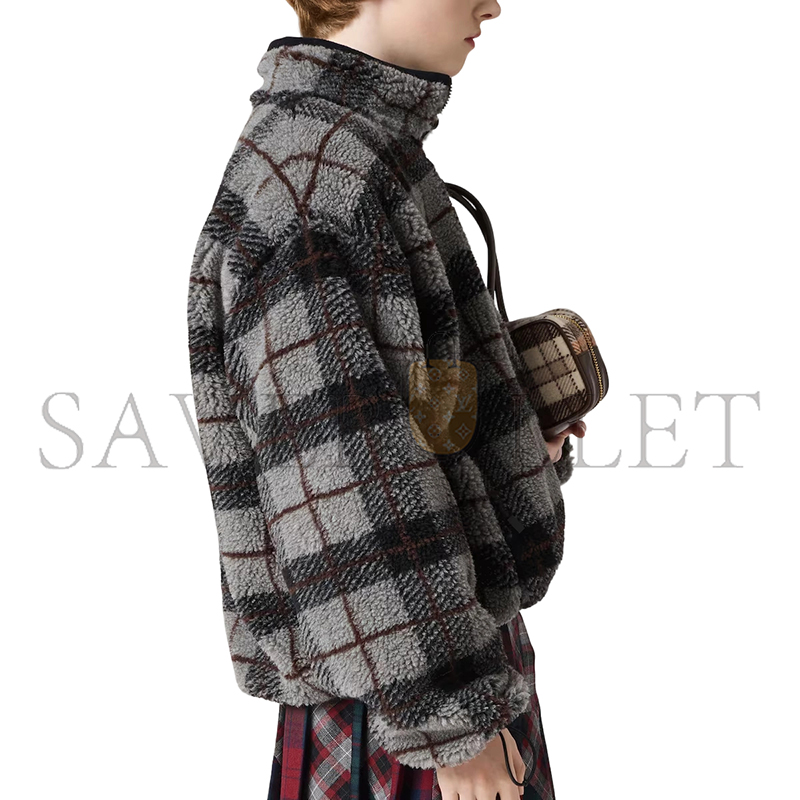 MIU MIU CHECKED TEDDY ZIPPER JACKET MJL042